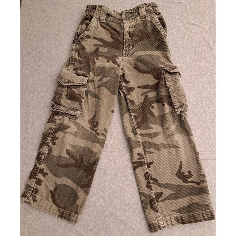 Route 66 Camo Cargo Pants BOYS SIZE 7 tan corduroy elastic waist outdoors #68